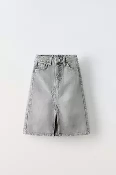 Юбка миди из джинса ZARA, серый