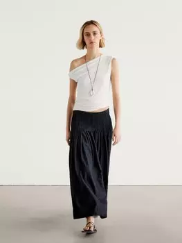 Юбка миди из джинсовой ткани с плиссировкой и кокеткой Massimo Dutti, синий