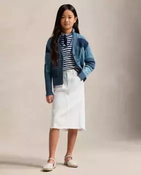 Юбка миди из хлопка для девочки Polo Ralph Lauren, белый