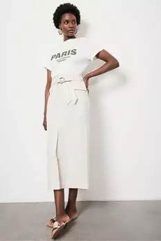 Юбка миди из хлопка Mint Velvet, бежевый