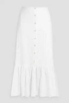 Юбка миди из хлопка Raya со сборками из английской вышивки CAROLINE CONSTAS, белый