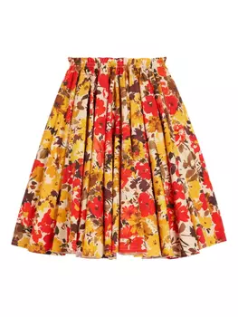 Юбка миди из хлопка с цветочным принтом AMI Paris, зеленый