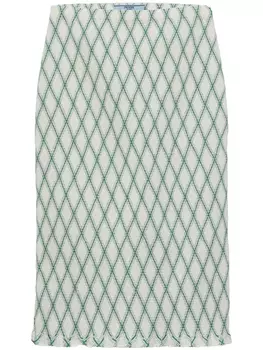 Юбка миди из хлопка с узором Prada, зеленый