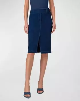 Юбка миди из хлопкового эластичного денима Akris punto, цвет Ink Denim