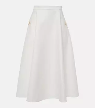 Юбка миди из хлопкового габардина VGold Valentino, цвет bianco