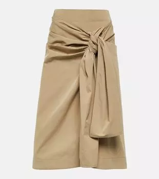 Юбка миди из хлопковой смеси с драпировкой Bottega Veneta, песочный