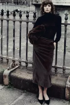 Юбка миди из искусственного меха ZARA, коричневый