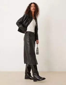 Юбка миди из искусственной кожи черного цвета JDY