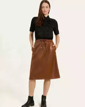Юбка миди из искусственной кожи Naf Naf, коричневый