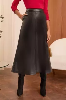 Юбка миди из искусственной кожи с эффектом клеша Love & Roses, черный