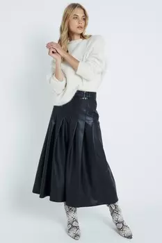 Юбка миди из искусственной кожи со складками River Island, черный