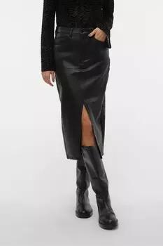 Юбка миди из искусственной кожи Vero Moda, черный