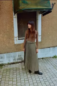 Юбка миди из искусственной замши с плиссированными платьями ZARA, хаки