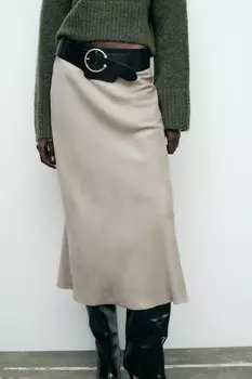 Юбка миди из искусственной замши ZARA, песочный