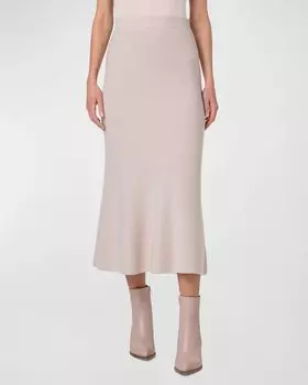 Юбка миди из кашемира в рубчик с годе Akris, цвет Sand