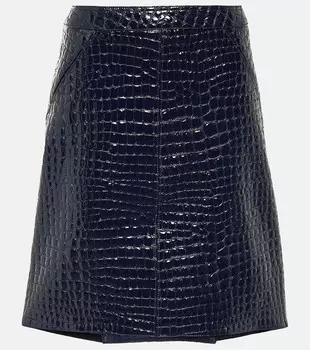 Юбка миди из кожи с тиснением под крокодила Tom Ford, синий