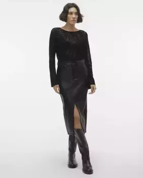 Юбка миди из кожзаменителя Vero Moda, черный