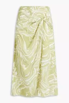 Юбка миди из крепа Izabella с закрученным передом и принтом SIMKHAI, зеленый