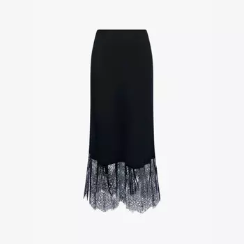 Юбка миди из крепа с кружевной отделкой Ro&Zo, черный