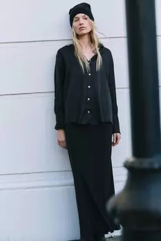 Юбка миди из крепа ZARA, черный