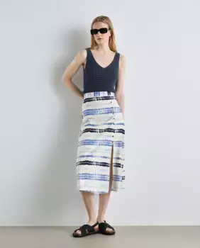 Юбка миди из льна с пуговицами Easy Wear, синий