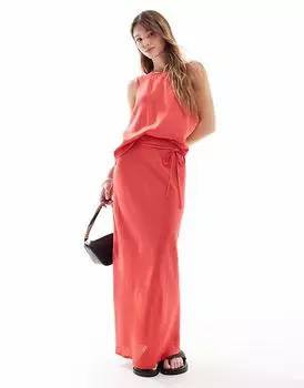 Юбка миди из льняной смеси ASOS DESIGN косого кроя красного цвета