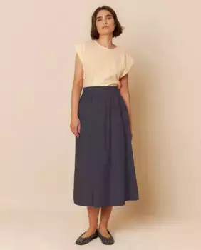 Юбка миди из однотонного поплина Indi & Cold, тёмно-синий
