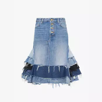 Юбка миди из органического денима с жесткой оборкой Ganni, синий