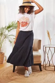 Юбка миди из органической двойной ткани с ярусами Weird Fish, синий