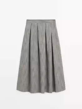 Юбка миди из пестрой ткани со складками-коробками Massimo Dutti, серый