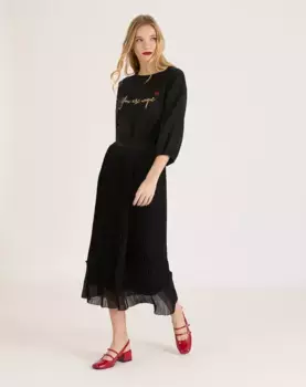 Юбка миди из плиссированной ткани Naf Naf, черный