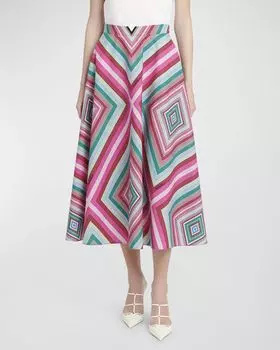 Юбка-миди из поплина с ромбовидным принтом Valentino Garavani, цвет Multi