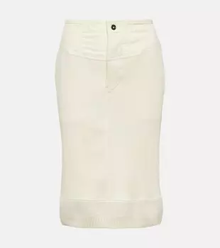 Юбка миди из ребристого хлопкового джерси Bottega Veneta, Sea Salt