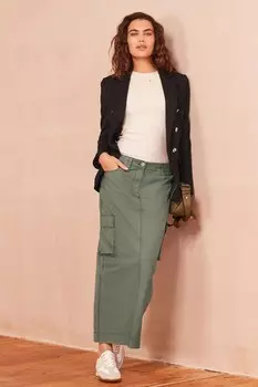 Юбка миди из рипстопа с карманами Next, зеленый