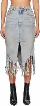 Юбка миди из рваного синего денима We11done