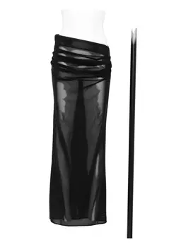 Юбка миди из сетчатой ткани с драпировкой Alex Perry Tucked Column, черный