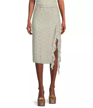 Юбка-миди из сетки с цветочным принтом и оригинальным штопором Originality, зеленый