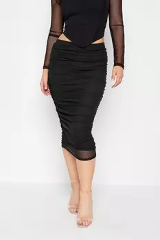 Юбка миди из сетки со сборками Pixiegirl Petite, черный