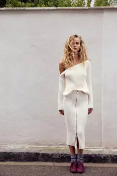 Юбка миди из шенили с молнией ZARA, экрю