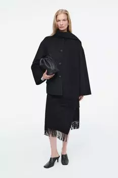 Юбка-миди из шерсти с подкладкой и бахромой COS, черный