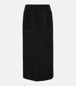 Юбка миди из шерсти с высокой посадкой DRIES VAN NOTEN, черный