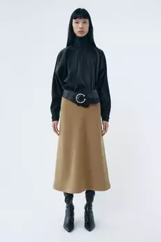 Юбка миди из шерсти ZARA, кэмел