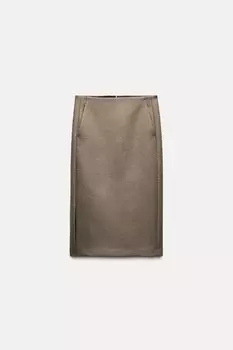 Юбка миди из шерсти ZARA, серо-коричневый