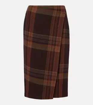 Юбка миди из шерстяной ткани в клетку Polo Ralph Lauren, 1926 Brown Plaid Multi