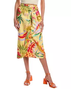 Юбка миди из смеси льна FARM Rio, желтый