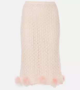 Юбка миди из смеси мохера и шерсти с отделкой перьями Blumarine, цвет powder pink