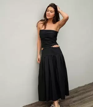 Юбка миди из смесового хлопка с вырезами и пуговицами на талии Gianni Bini x Caelynn Bell Miller, черный