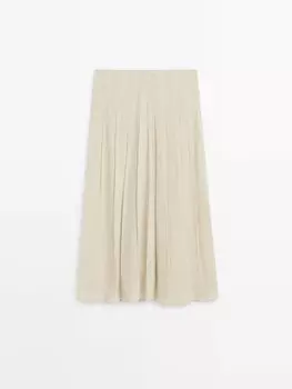 Юбка миди из смесового льна со складками-коробками Massimo Dutti, бежевый