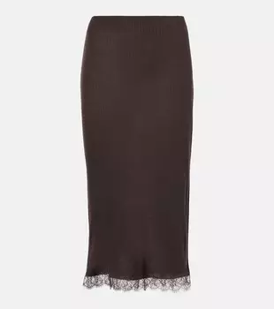 Юбка миди из смесового шелка с кружевной отделкой Indira The Row, Dark Oak