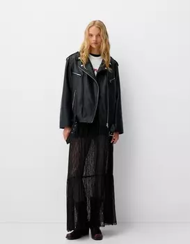 Юбка миди из светлого кружева Bershka, черный